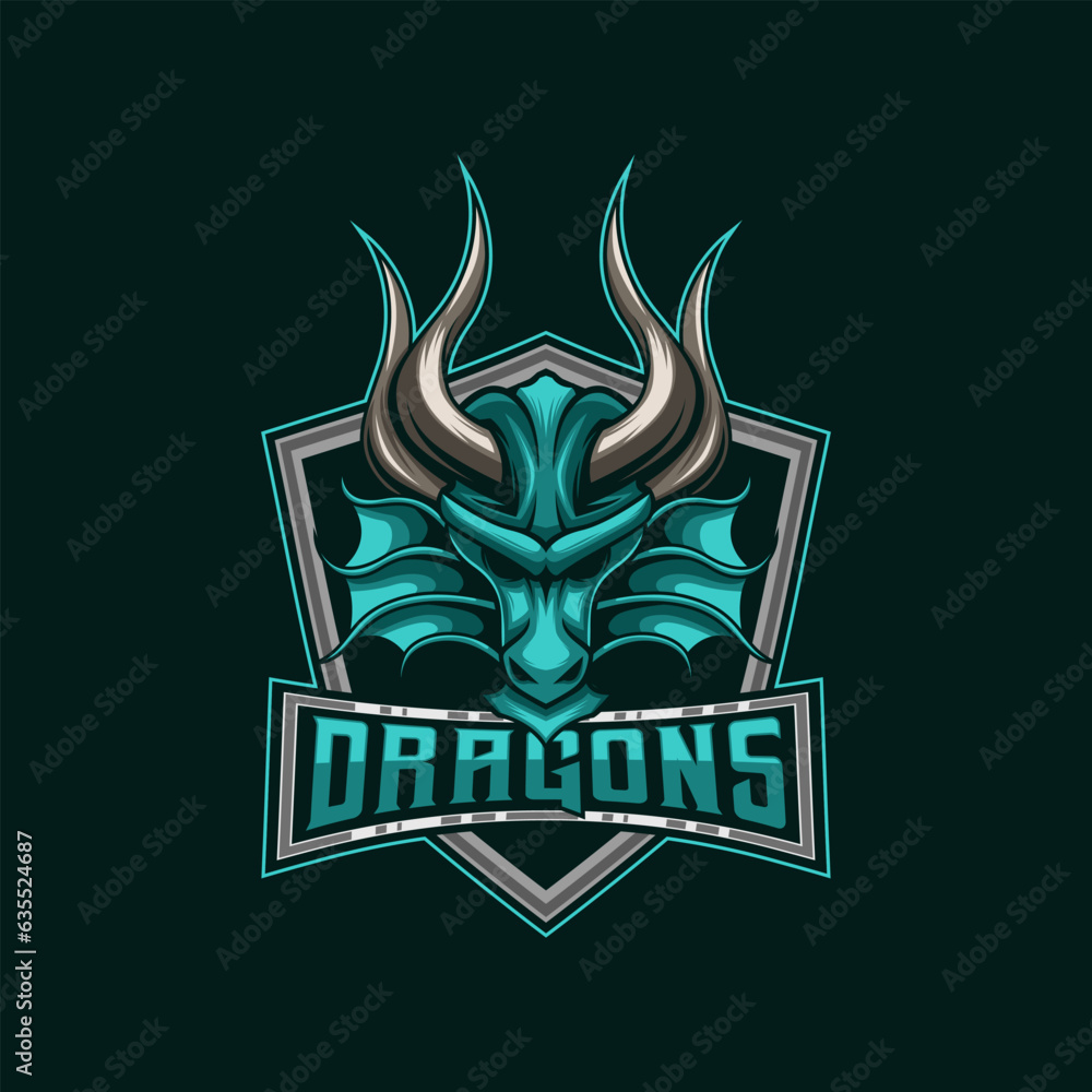 Dragon E-Sport Logo. Dragon Head Mascot Logo Design Vector Template. Mascot Logo Design With Modern Illustration Concept Style For Badge, Emblem and E-Sport Logo.