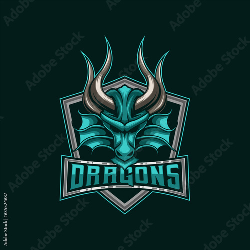 Dragon E-Sport Logo. Dragon Head Mascot Logo Design Vector Template. Mascot Logo Design With Modern Illustration Concept Style For Badge, Emblem and E-Sport Logo.