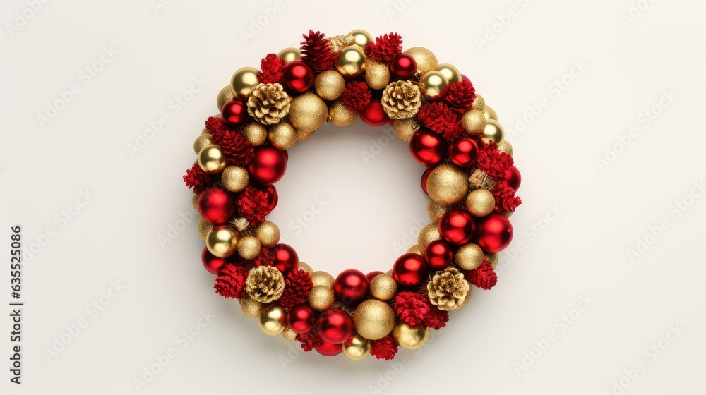 christmas wreath with decorations created with Generative AI technology