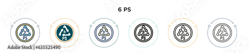 6 ps icon in filled, thin line, outline and stroke style. Vector illustration of two colored and black 6 ps vector icons designs can be used for mobile, ui, web