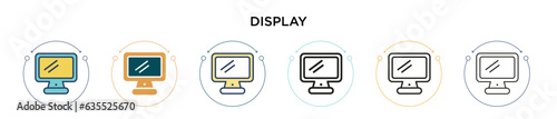 Display icon in filled, thin line, outline and stroke style. Vector illustration of two colored and black display vector icons designs can be used for mobile, ui, web