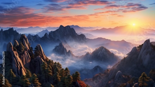 sunrise in the mountains Created with generative Ai