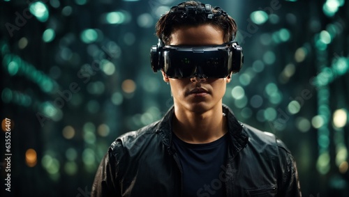 A man using virtual reality glasses