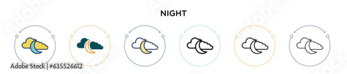 Night icon in filled, thin line, outline and stroke style. Vector illustration of two colored and black night vector icons designs can be used for mobile, ui, web