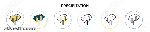 Precipitation icon in filled, thin line, outline and stroke style. Vector illustration of two colored and black precipitation vector icons designs can be used for mobile, ui, web