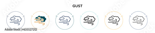 Gust icon in filled, thin line, outline and stroke style. Vector illustration of two colored and black gust vector icons designs can be used for mobile, ui, web