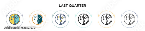 Last quarter icon in filled, thin line, outline and stroke style. Vector illustration of two colored and black last quarter vector icons designs can be used for mobile, ui, web