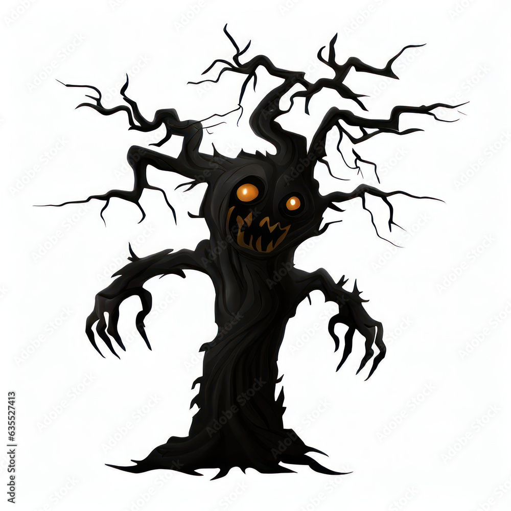 Fototapeta premium scary tree Illustration for Halloween isolated on white background.generative AI