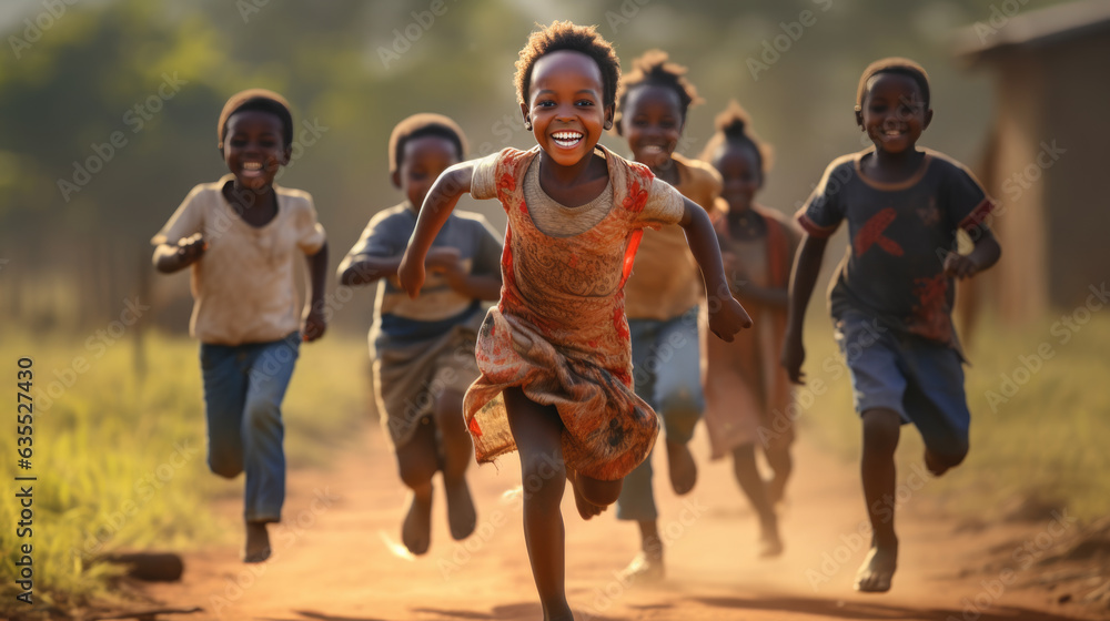 Obraz premium Group of running joyful African children