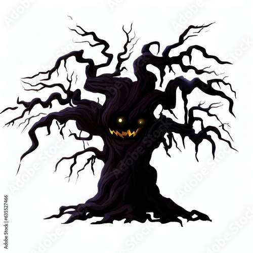 scary tree Illustration for Halloween isolated on white background.generative AI