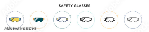 Safety glasses icon in filled, thin line, outline and stroke style. Vector illustration of two colored and black safety glasses vector icons designs can be used for mobile, ui, web
