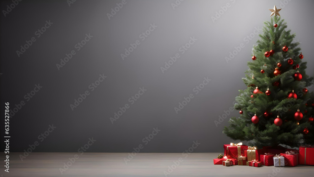  Christmas tree on gray background, Empty Copy space, Generative AI