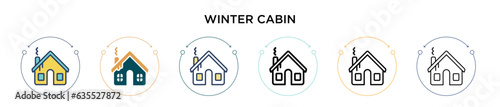Winter cabin icon in filled, thin line, outline and stroke style. Vector illustration of two colored and black winter cabin vector icons designs can be used for mobile, ui, web