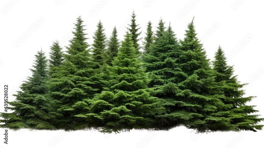 forest of christmas trees isolated on white background created with Generative AI technology