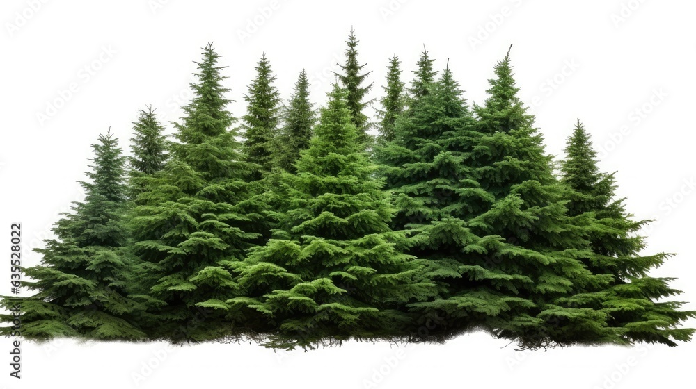forest of christmas trees isolated on white background created with Generative AI technology forest of christmas trees isolated on white background created with Generative AI technology