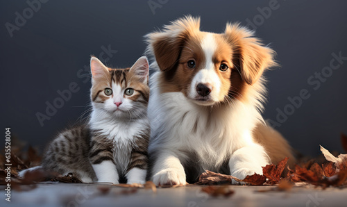Animals: Cute Cat and Dog Bond: A cute cat and dog have a special bond, they are always there for each other, no matter what. © Bartek