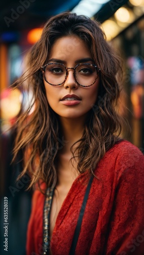 A woman wearing glasses and a red sweater © Usman