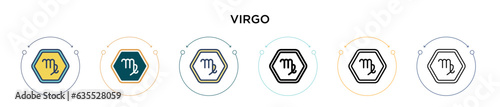 Virgo icon in filled, thin line, outline and stroke style. Vector illustration of two colored and black virgo vector icons designs can be used for mobile, ui, web