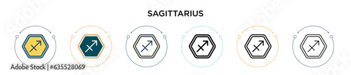 Sagittarius icon in filled, thin line, outline and stroke style. Vector illustration of two colored and black sagittarius vector icons designs can be used for mobile, ui, web