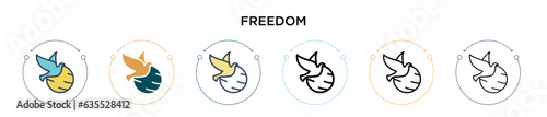 Freedom icon in filled, thin line, outline and stroke style. Vector illustration of two colored and black freedom vector icons designs can be used for mobile, ui, web