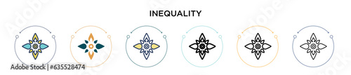 Inequality icon in filled, thin line, outline and stroke style. Vector illustration of two colored and black inequality vector icons designs can be used for mobile, ui, web