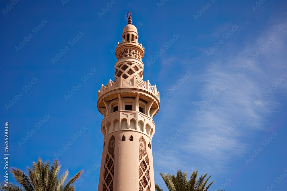 a minaret of masjid against clear blue sky