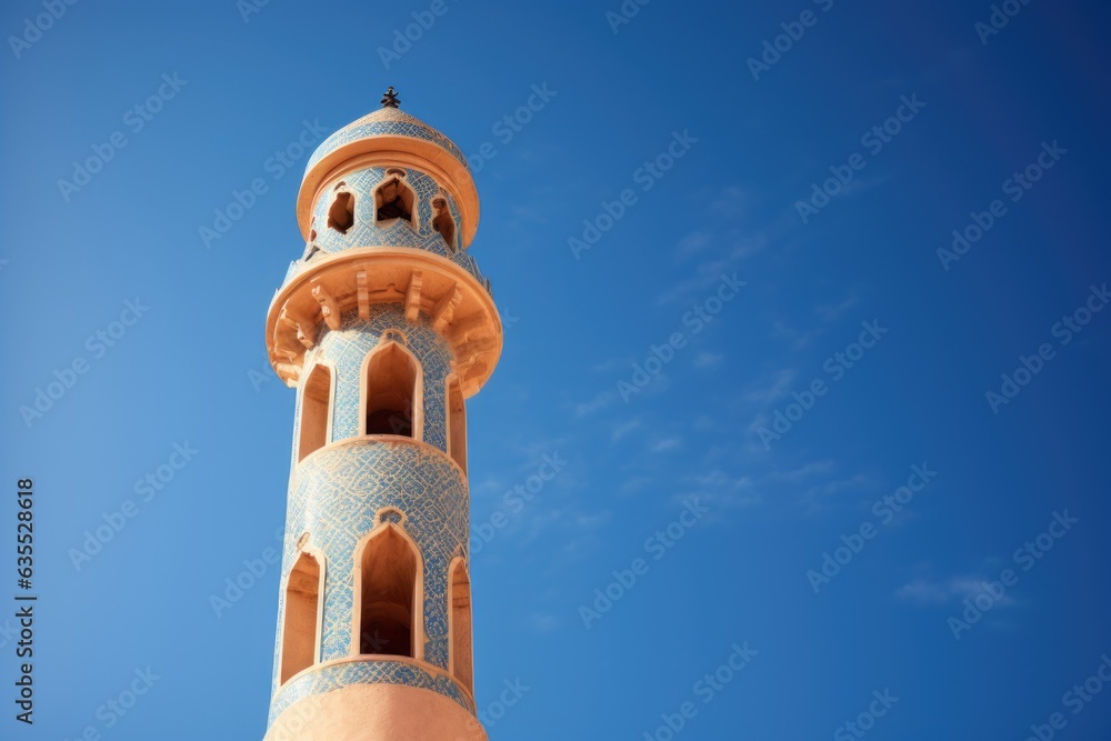 a minaret of masjid against clear blue sky