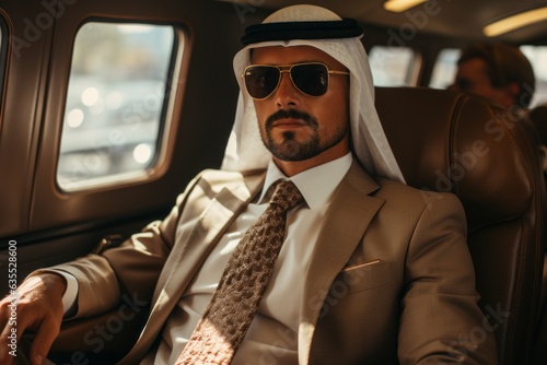 Arab businessman in luxury limousine. Generative Ai © bluebeat76