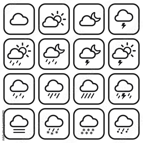 set of cartoon clouds with outline design for weather indicator  web and mobile applications. cloud icons vector. cloud logos in thin line design isolated on white background. 