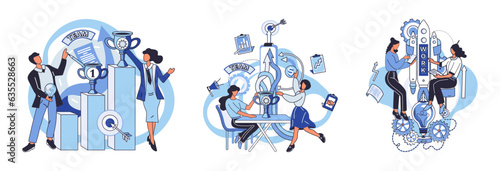 Team solving problems. Planning, startup, coaching and problem solving, success Characters develop success innovation solution with aspiration and efforts, work on smart startup Search for right