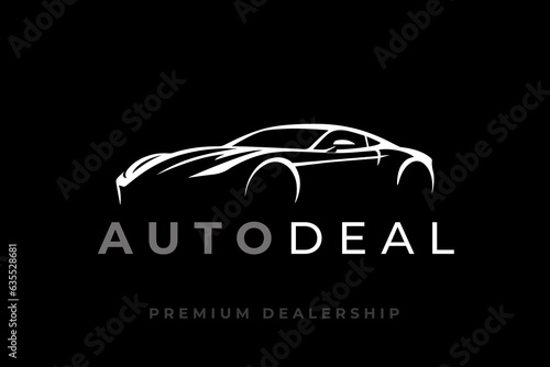 Auto sports car logo. Motor vehicle silhouette emblem. Supercar dealership icon. Automotive dealer garage vector illustration.