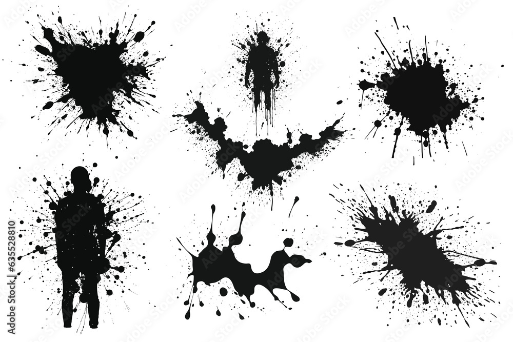 Set of ink splashes, vector black ink splatter, blood effect black. Set of ink splashes, vector black ink splatter, blood effect black.