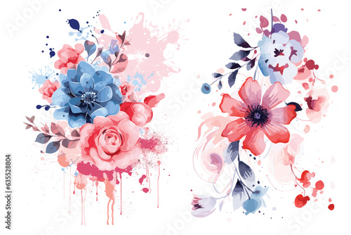 Watercolor floral splatter design vector art
