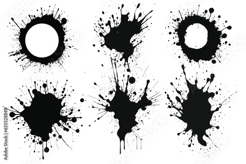Set of ink splashes  vector black ink splatter  blood effect black.