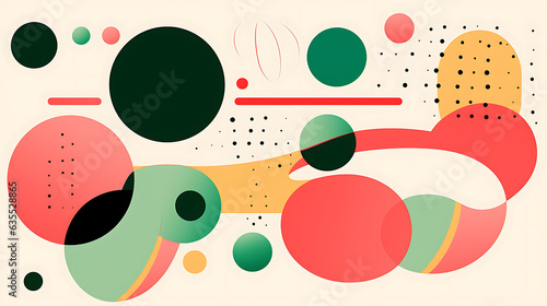 An abstract illustration of colorful circles. Bold use of line  bauhaus  magenta and green  bold strokes - rounded shapes  overlapping shapes