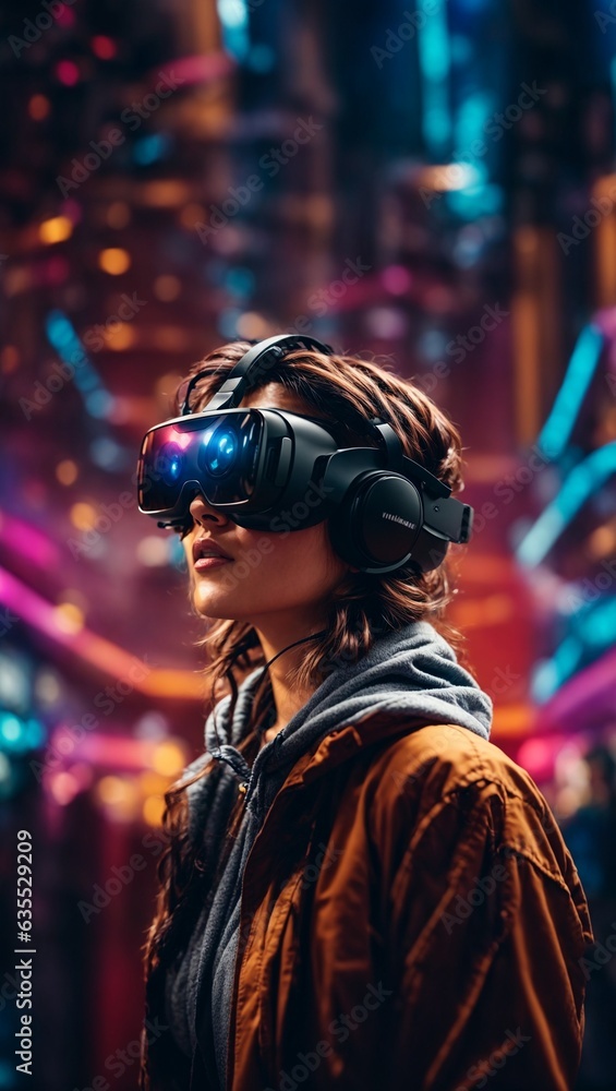 A woman using virtual reality glasses