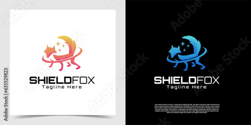 Modern creative fox pose icon logo concept vector design template