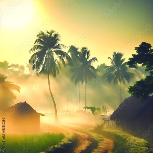 winter morning in a bangladeshi village view wallpaper by Ai