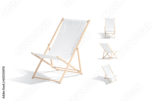 Blank white folding beach chair mockup, different views photo