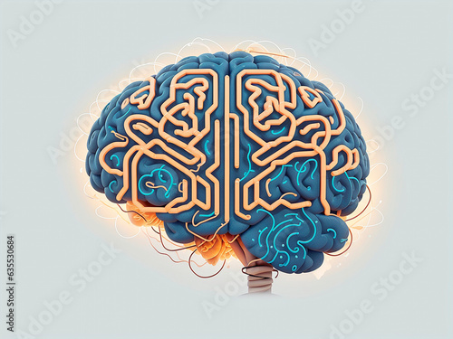 Human brain with wire connections