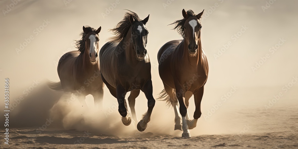horses force running out of sand, ai generative