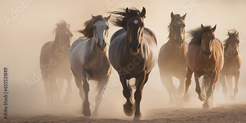 horses force running out of sand, ai generative © YuDwi Studio