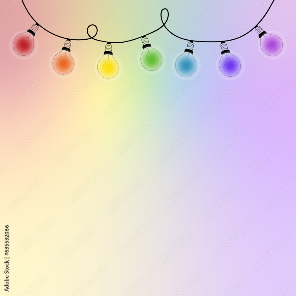 Rainbow light bulbs vector illustration with copy space. Multicolored garland. Rainbow light bulbs vector illustration with copy space. Multicolored garland.