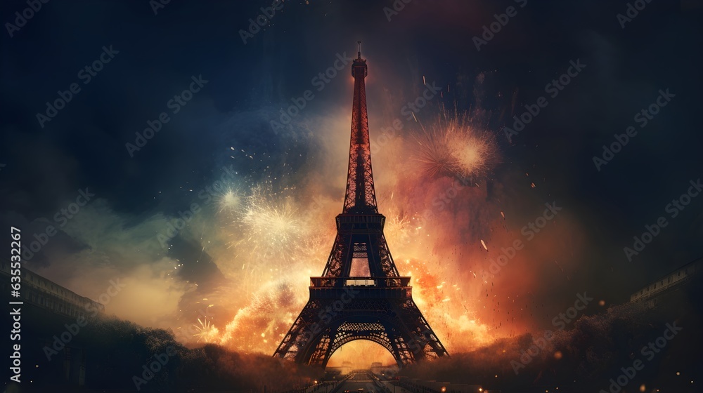 eiffel tower of france on fire generative art