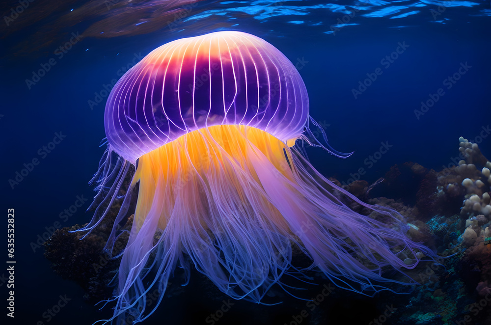 Obraz premium Illustration of jellyfish in the ocean generated by AI
