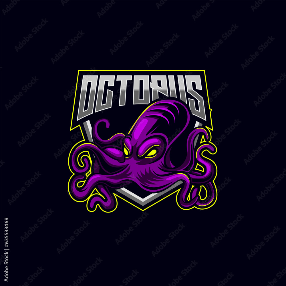 Octopus e-sport mascot logo design vector illustration