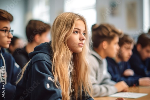 Generative AI - Schoolroom Focus: Teens Engaged in Learning