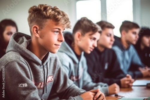 Generative AI - Schoolroom Focus  Teens Engaged in Learning