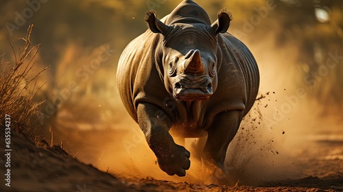 Rhino Running In Savannah