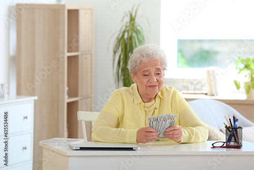 Senior woman with money at ...